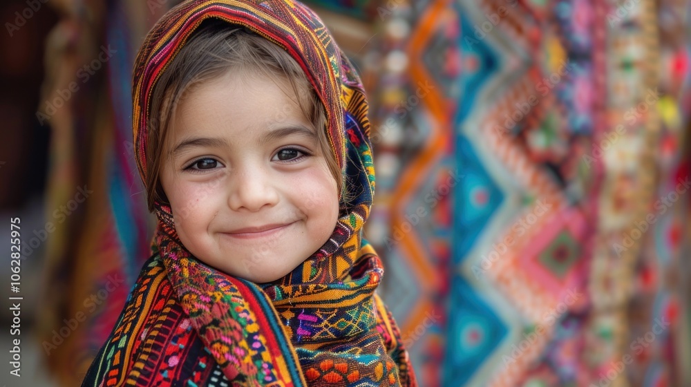 Beautiful smiling girl in traditional dress, looking at camera happily Beautiful smiling girl in traditional dress, looking at camera happily