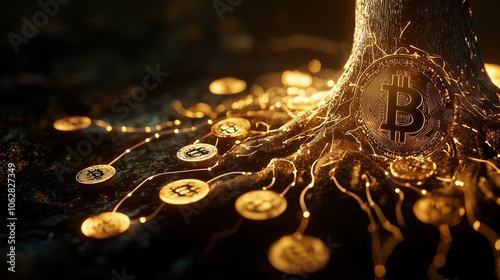 Futuristic Tree with Golden Crypto Coins