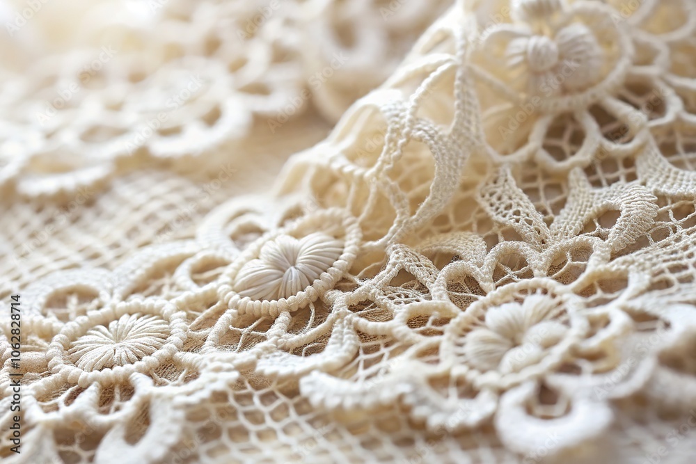 Lace's intricate details unveiled in macro photography. Lace's intricate details unveiled in macro photography.