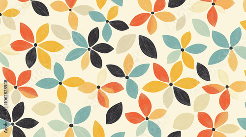 A colorful floral pattern with a lot of dots