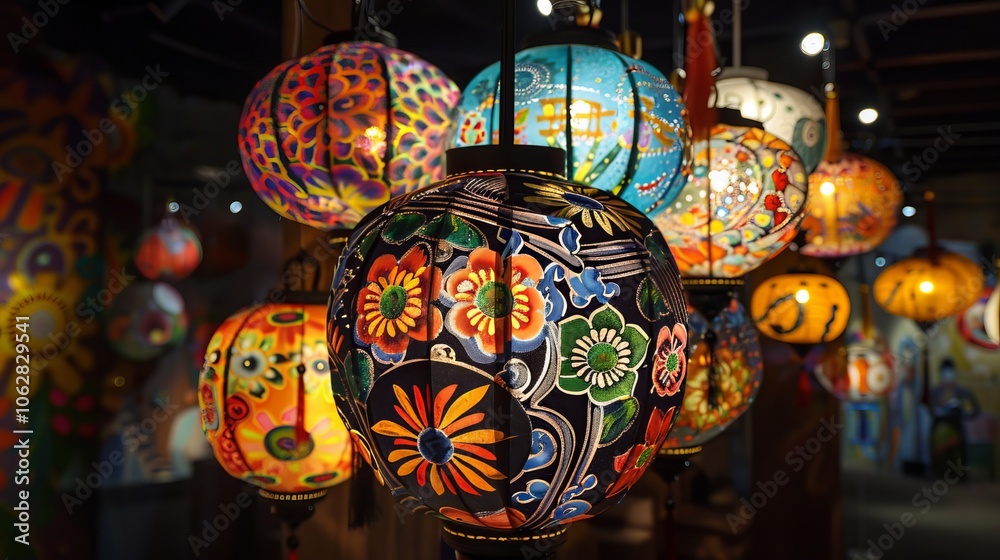 Fototapeta premium Artistic paper lantern adorned with hand-painted designs and motifs
