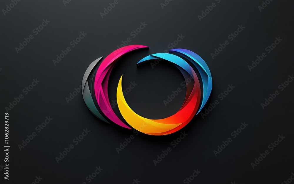 A vibrant infographic showcasing three colorful crescents arranged in a circular pattern, elegantly set against a solid black background A vibrant infographic showcasing three colorful crescents arranged in a circular pattern, elegantly set against a solid black background