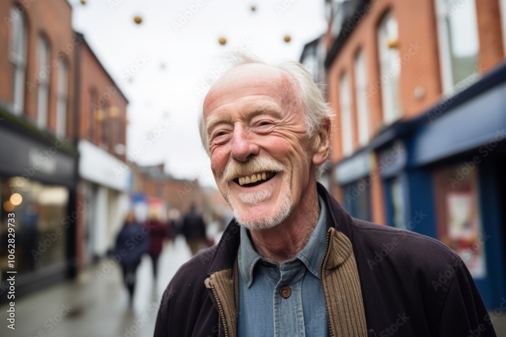 Portrait of a happy senior man smiling at the camera in the street Portrait of a happy senior man smiling at the camera in the street