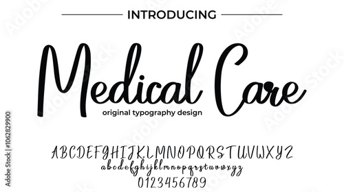 Medical Care Font Stylish brush painted an uppercase vector letters, alphabet, typeface