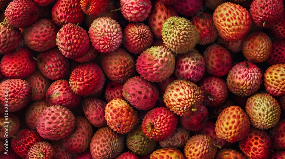 Close-up shot highlighting the vibrant colors and textures of fresh lychees Close-up shot highlighting the vibrant colors and textures of fresh lychees
