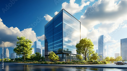 Empty floors and office buildings in the financial center, Qingdao, China, Generative AI Edifício de Vidro Reflexo do Céu Azul e Outros Prédios em Amplo Enquadramento com Lente Telefoto

 photo