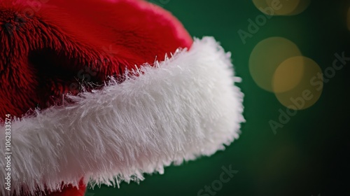 Close-up of a Santa capa??s fluffy details on a green background. photo