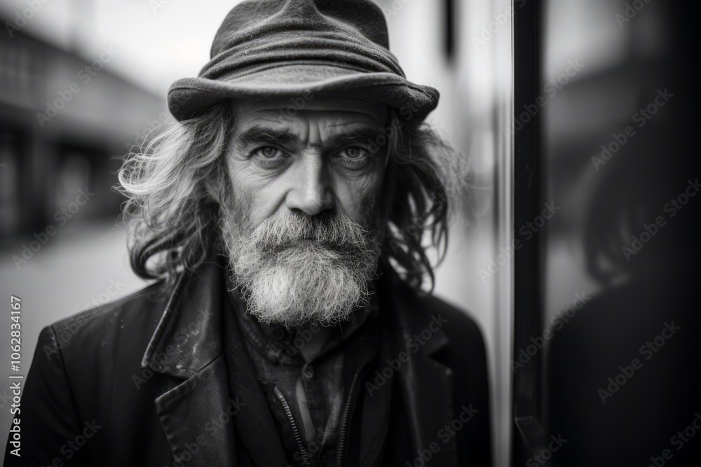 Portrait of an old man with a long beard and mustache. Black and white. Portrait of an old man with a long beard and mustache. Black and white.