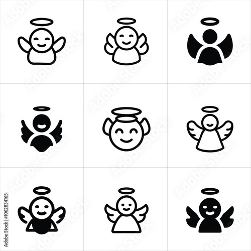 Angel Hand Drawn icon. Angels with wings icons Set. angel, heaven, wing, spiritual, religion, fly, fantasy, feather, fairy, children, holly. Adobe Vector.