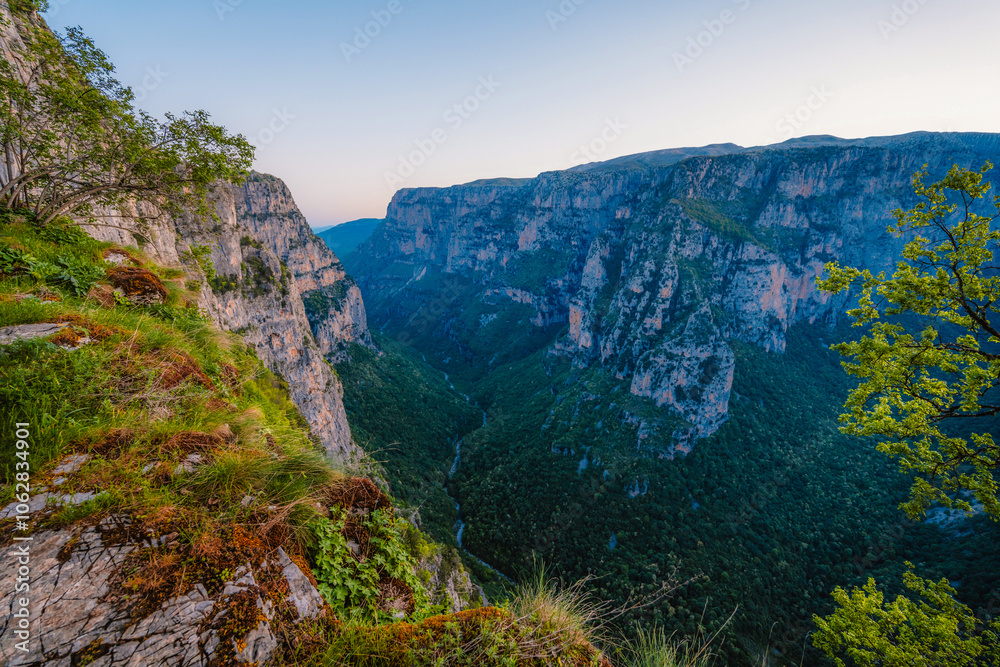 Vikos Gorge from the Oxya Viewpoint in the national park in Vikos-Aoos in zagori, northern Greece. Nature landscape Vikos Gorge from the Oxya Viewpoint in the national park in Vikos-Aoos in zagori, northern Greece. Nature landscape