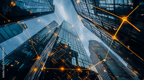 Wallpaper Mural Modern architecture, sunlight casting long shadows on an urban landscape. Sleek glass-walled modern masterpiece with cantilevers infinity pool and seamless indoor/outdoor living.

 Torontodigital.ca