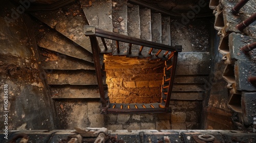 Staircase leading down to a hidden underground passage, sparking curiosity