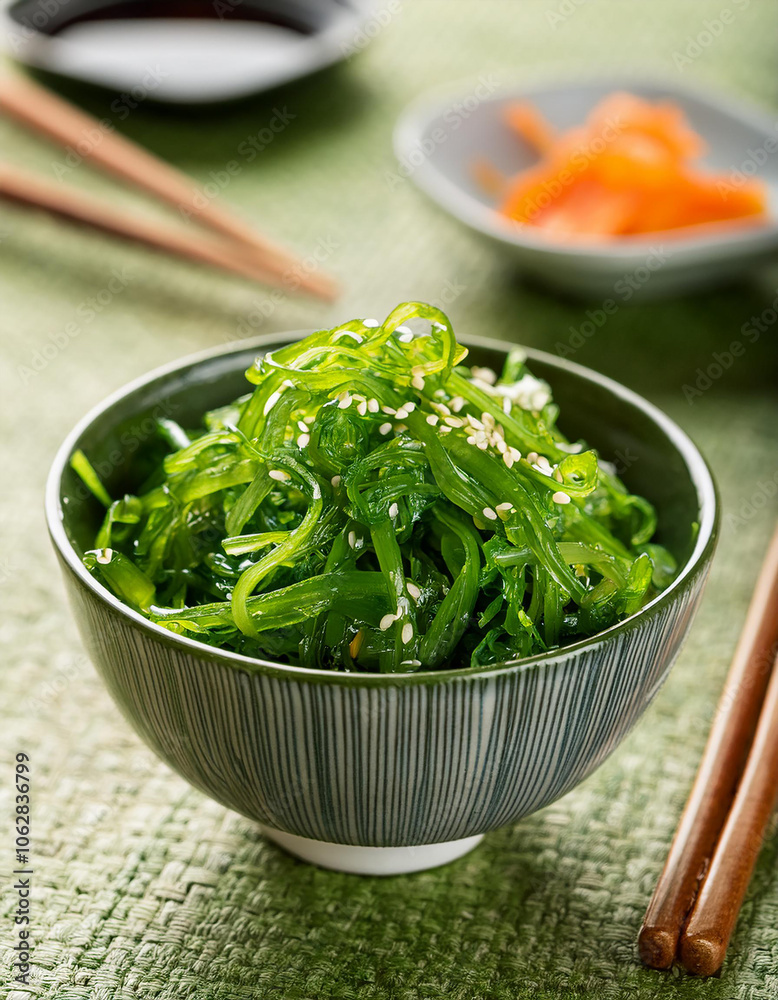 Bowl of seaweed salad. Tasty Asian food. Delicious meal. Bowl of seaweed salad. Tasty Asian food. Delicious meal.