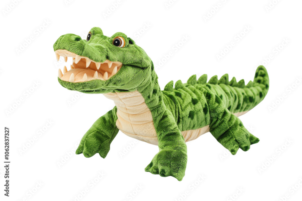 Fototapeta premium Soft plush crocodile toy isolated on transparent background for children