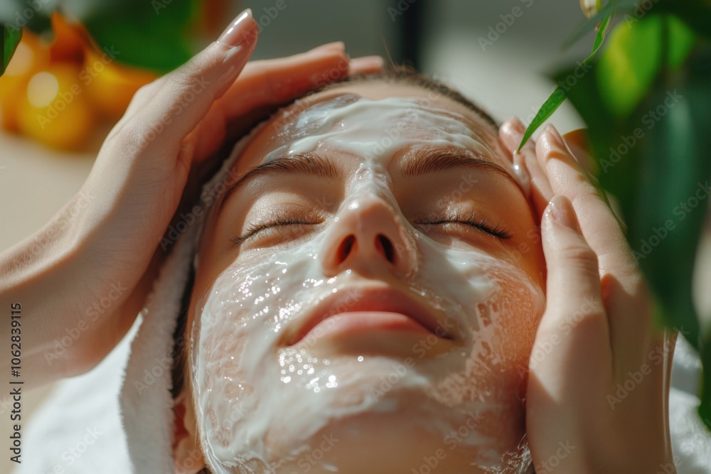 Skincare professional applies collagen mask for radiant skin Skincare professional applies collagen mask for radiant skin