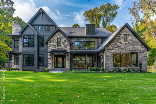 Beautiful, newly built luxury home exterior.