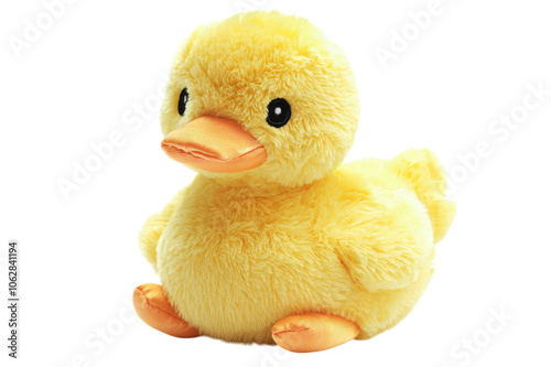 Soft plush duck toy isolated on transparent background for children
