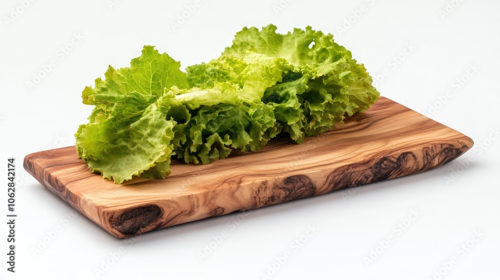 Wooden board with sliced lettuce, isolated on clean white background Wooden board with sliced lettuce, isolated on clean white background