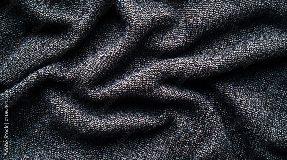 Obraz premium Black Cotton Wool Fabric Texture Soft Wool Fabric Texture in Charcoal Grey with Gentle Curves and Cozy Feel Black fabric texture. generative Ai