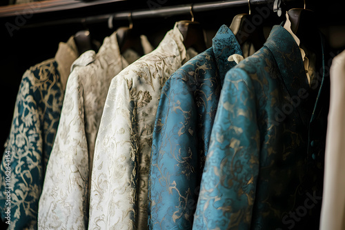 Old-Fashioned Teal Brocade Frock Coats: A Touch of Vintage Sophistication photo