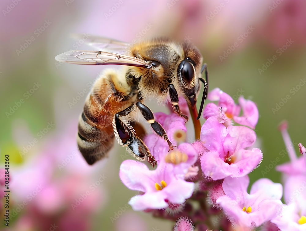 Vibrant bee in action, pollinating a bright yellow flower in a natural, raw, close-up shot. Vibrant bee in action, pollinating a bright yellow flower in a natural, raw, close-up shot.