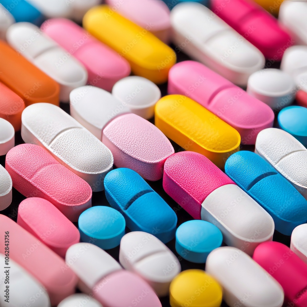 Close-up of colorful pills on a black background. Close-up of colorful pills on a black background.
