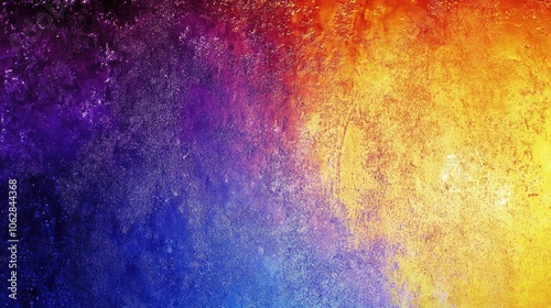 Yellow, purple, blue, and orange gradient with grainy texture, abstract poster.