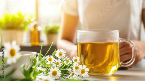 Herbalist crafts calming chamomile tea for anxiety relief