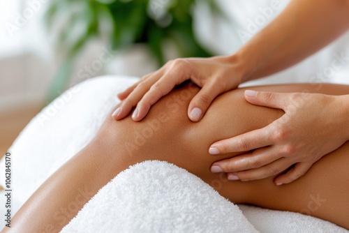 Massage therapist conducts lymphatic drainage on patient's leg