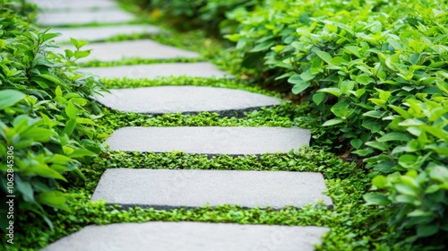 Explore the tranquility of a peaceful herbal garden path photo