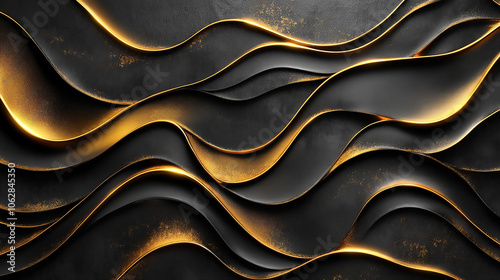 Modern abstract black background with elegant gold line accents and geometric design, perfect for luxurious branding, professional presentations, and Dark black background with golden geometric lines 