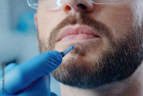 Laser specialist performs treatment on upper lip area photo