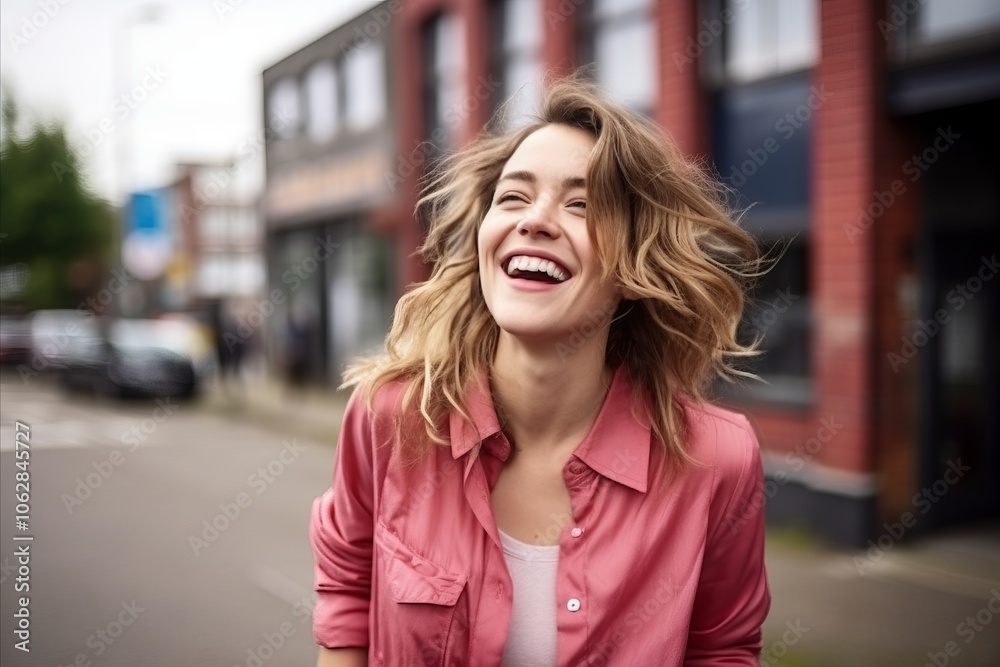 Portrait of a happy young woman with hair flying in the wind Portrait of a happy young woman with hair flying in the wind
