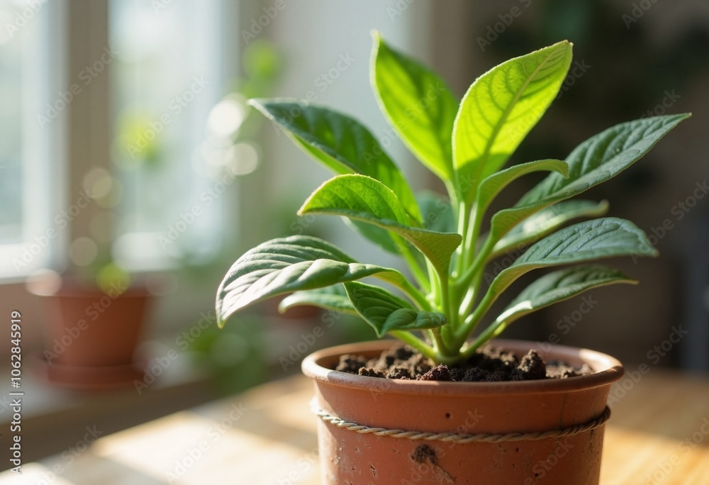 Vibrant green plant thriving in a sunlit room, symbolizing renewal and growth during the Easter season Vibrant green plant thriving in a sunlit room, symbolizing renewal and growth during the Easter season