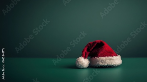 Santa cap placed perfectly on a green background, side angle. photo