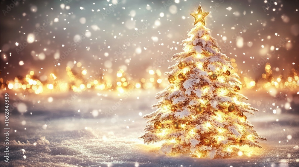 A bright Christmas layout featuring a snowy white tree and golden decorations, set against a festive holiday background. A bright Christmas layout featuring a snowy white tree and golden decorations, set against a festive holiday background.