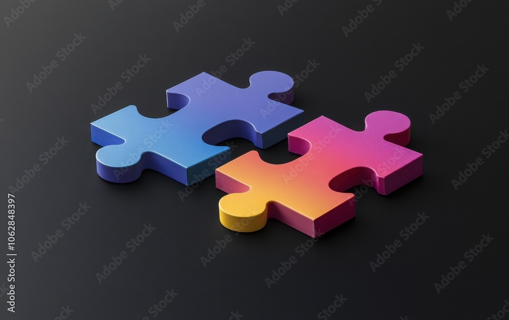 Fototapeta premium A vibrant infographic showcasing three interlocking puzzle pieces in vivid colors, elegantly arranged on a solid black background