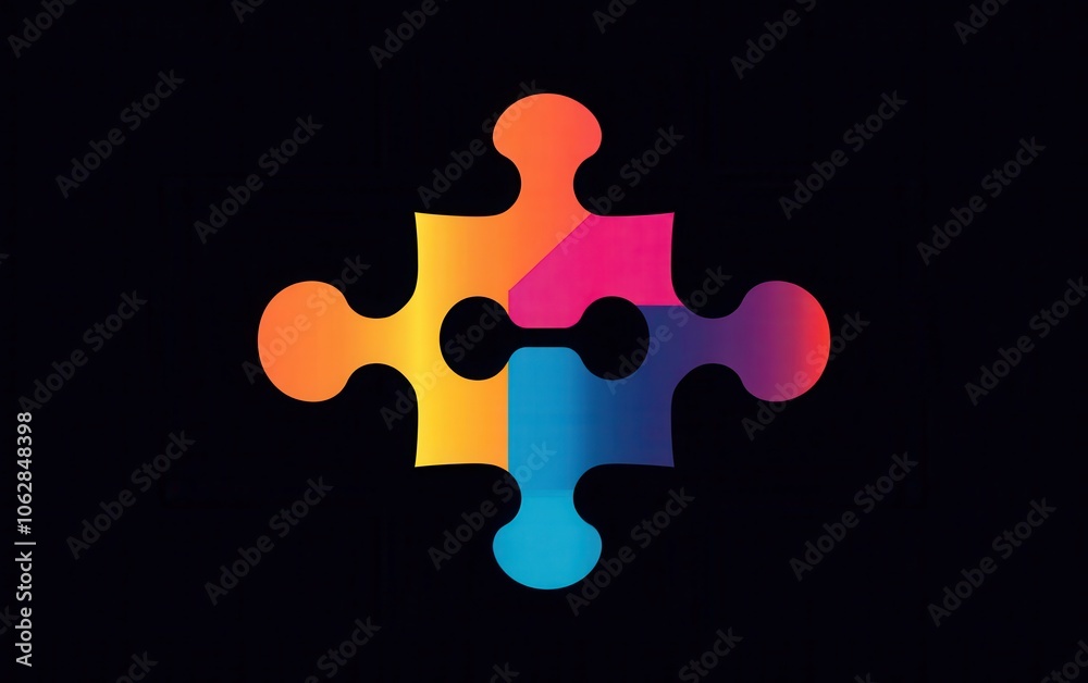 Fototapeta premium A vibrant infographic showcasing three interlocking puzzle pieces in vivid colors, elegantly arranged on a solid black background