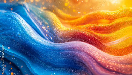 A vibrant overhead display showcasing colorful artistic waves. This abstract image features dynamic textures and luminous light effects, creating a mesmerizing visual experience.