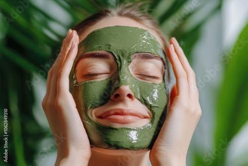 Skincare specialist applies detoxifying clay mask for radiant skin photo