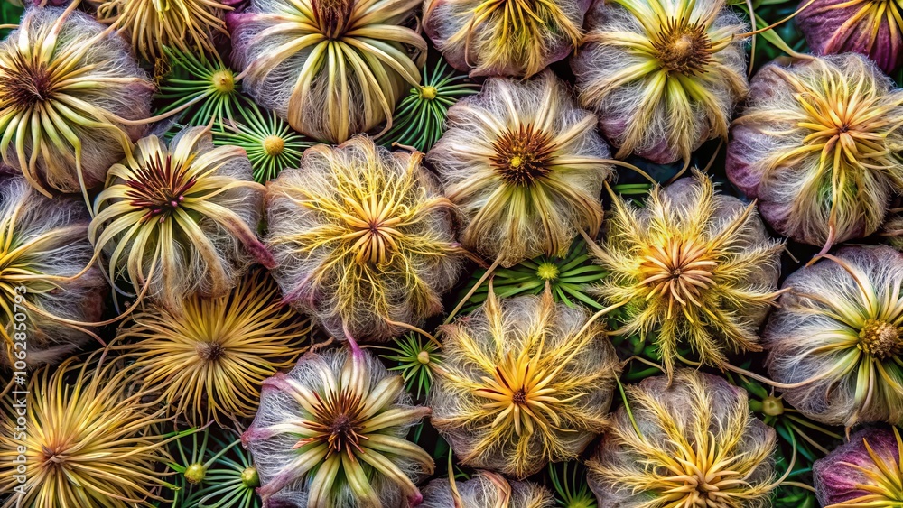 Abstract Floral Texture of Clematis Seed Heads and Networking Wires in Retro Modern Style for Unique Food Photography Backgrounds Abstract Floral Texture of Clematis Seed Heads and Networking Wires in Retro Modern Style for Unique Food Photography Backgrounds