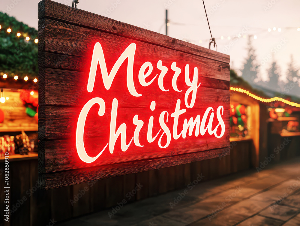 A festive wooden sign that glows with A festive wooden sign that glows with