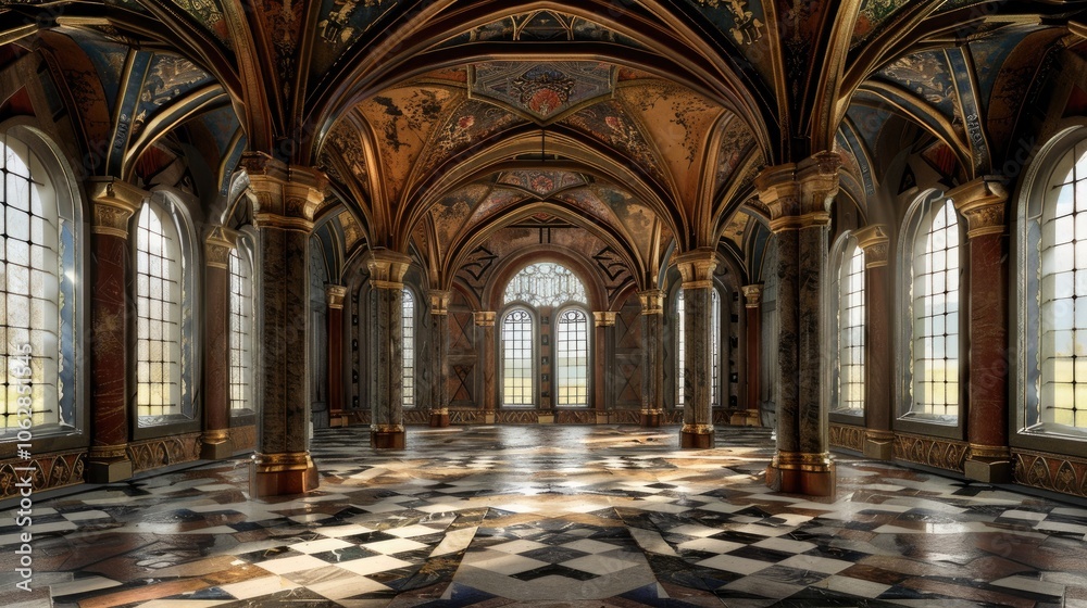 Fantasy medieval Great Hall in the royal palace.