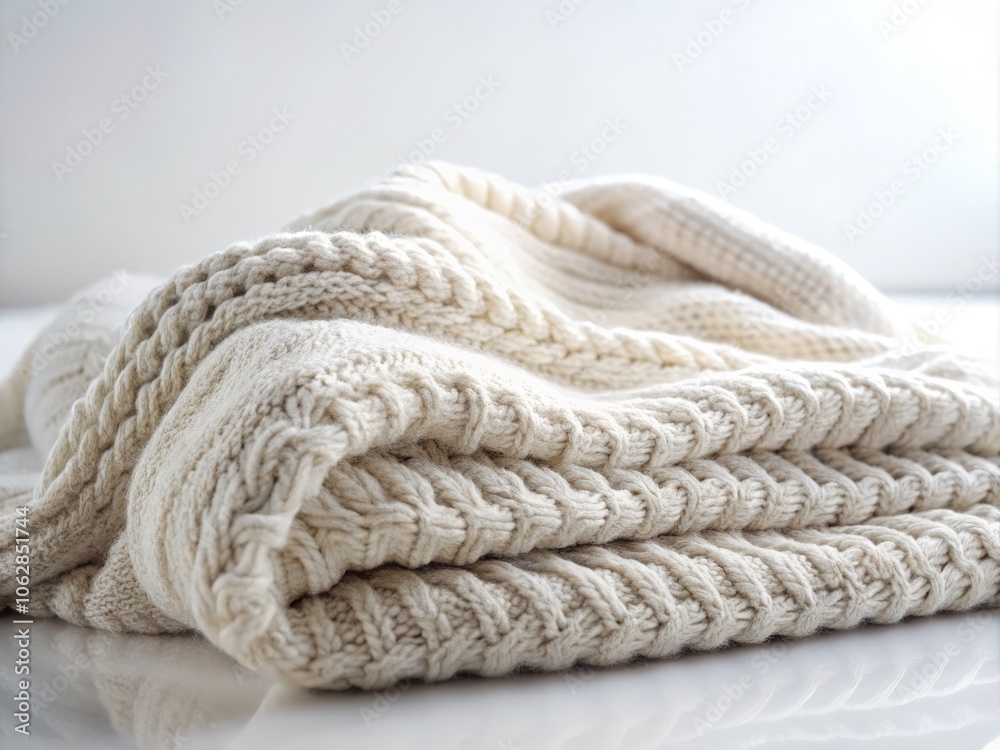 A Cozy Scene Featuring a New Soft Knitted Blanket Elegantly Draped on a White Background, Perfect for Showcasing Warmth, Comfort, and Stylish Home Decor Inspiration A Cozy Scene Featuring a New Soft Knitted Blanket Elegantly Draped on a White Background, Perfect for Showcasing Warmth, Comfort, and Stylish Home Decor Inspiration