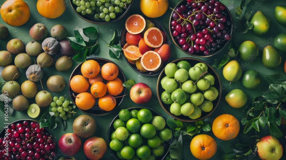 Aerial view showcasing the natural charm and appeal of spring fruits Aerial view showcasing the natural charm and appeal of spring fruits