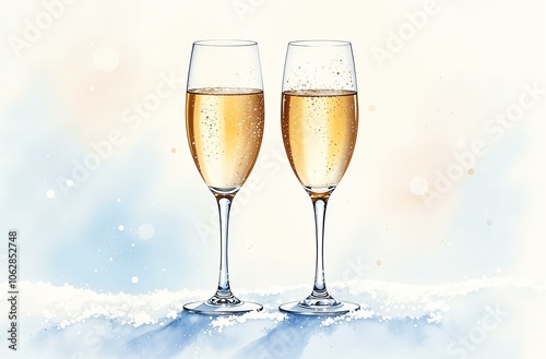 Two glasses of champagne outside stand on the snow