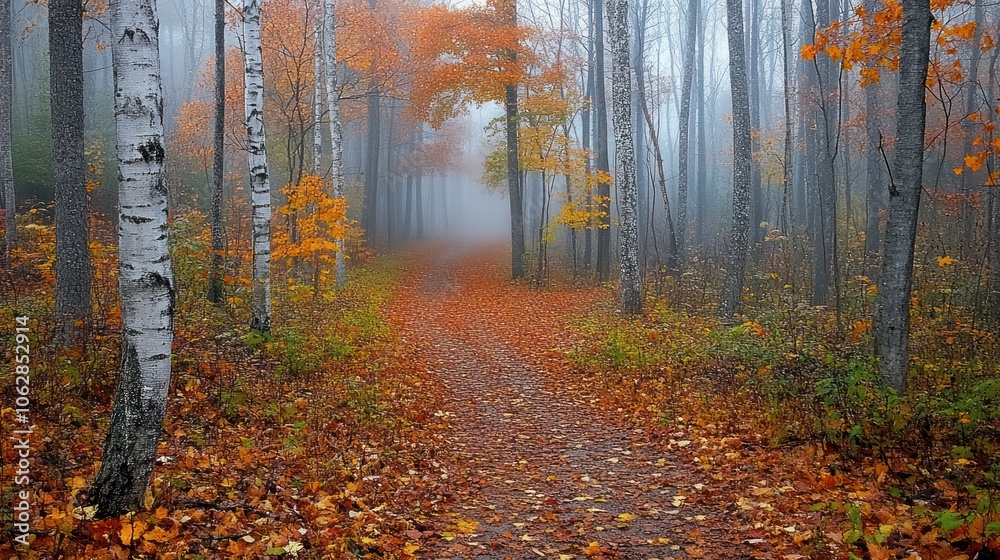 A Misty Path Through an Autumnal Forest A Misty Path Through an Autumnal Forest