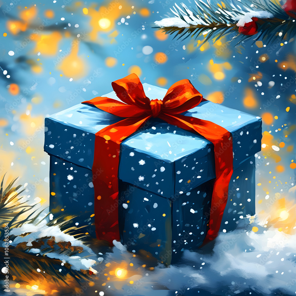 Blue giftbox with golden ribbon and isolated blur background. Luxury gift wrapping. Blue giftbox with golden ribbon and isolated blur background. Luxury gift wrapping.