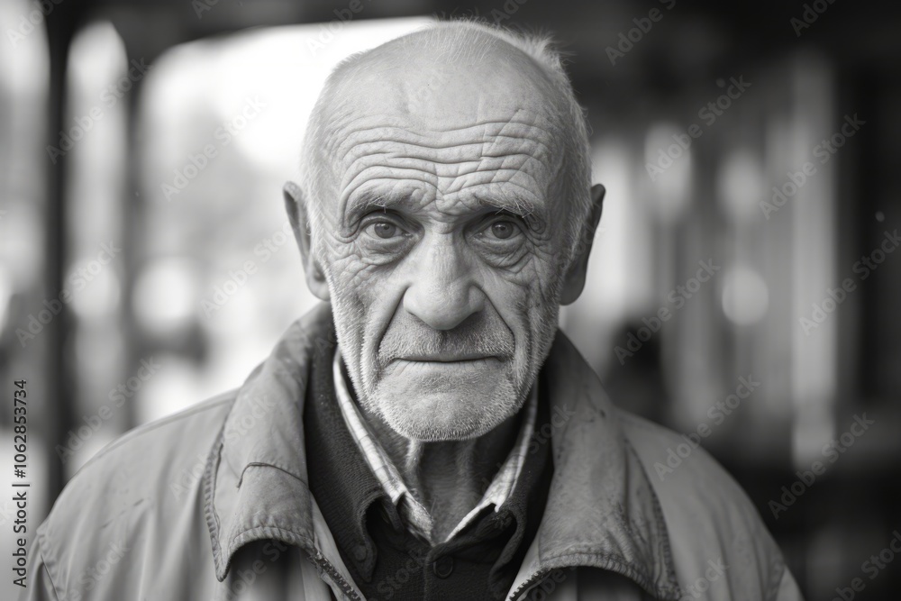 Portrait of an elderly man in the street, black and white Portrait of an elderly man in the street, black and white