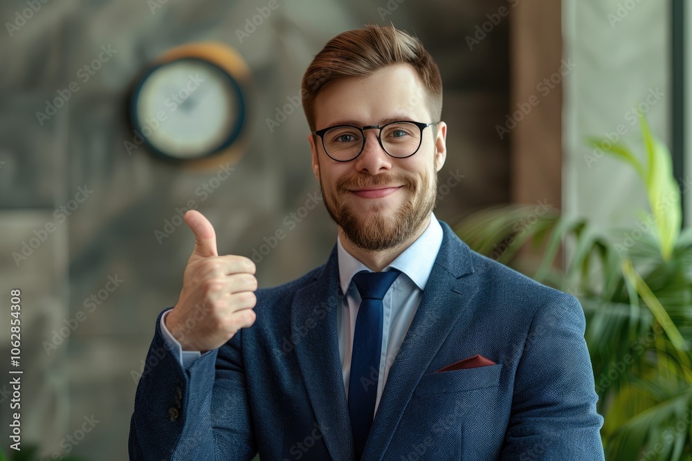 Confident smiling businessman showing thumb up gesture. Confident smiling businessman showing thumb up gesture.